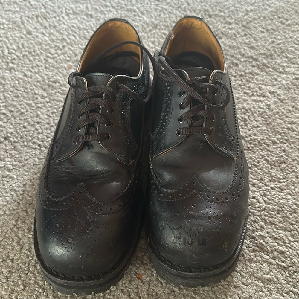 VTG Getta Grip Steel Toe Black Leather wingtip Made In England UK 9 US Men/10